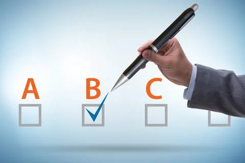Multiple choice test question concept Stockfoto's