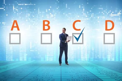 Multiple choice test question concept with business people Stock Photos