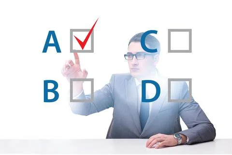 Multiple choice test question concept with business people Stock Photos