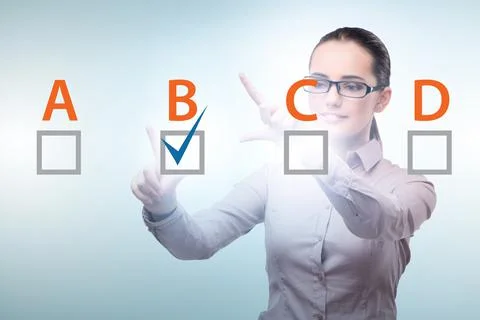 Multiple choice test question concept with business people Stock Photos