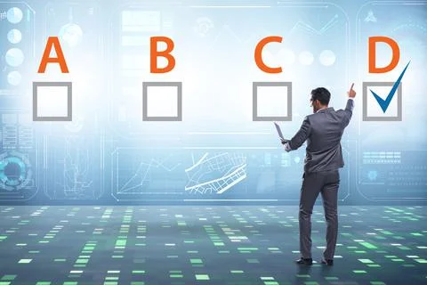 Multiple choice test question concept with business people Stock Photos