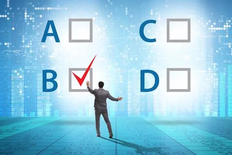 Multiple choice test question concept with business people Stock Photos