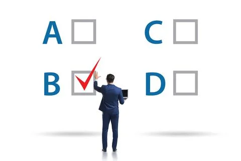 Multiple choice test question concept with business people Stock Photos