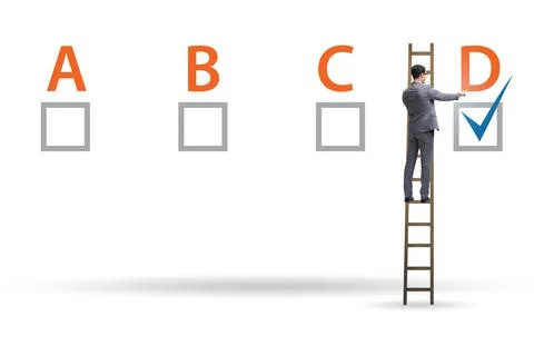 Multiple choice test question concept with business people Stock Photos