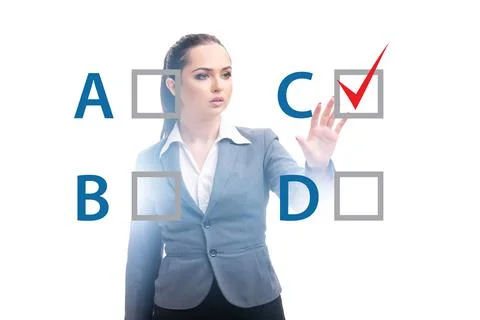 Multiple choice test question concept with business people Stock Photos