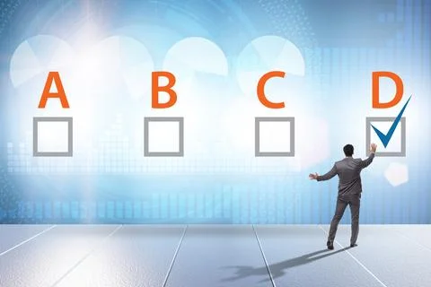 Multiple choice test question concept with business people Stock Photos