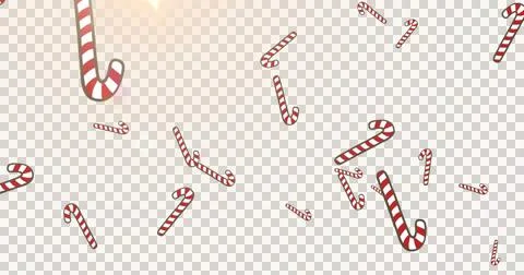 Multiple christmas candy canes falling against bright spot of light on black Stock Illustration
