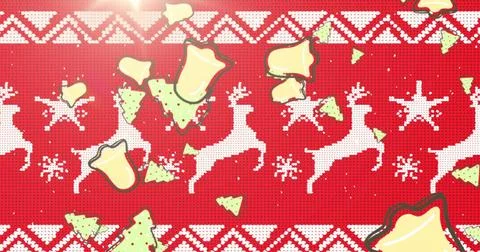 Multiple christmas tree and bell icons falling against christmas traditional Illustrazione stock
