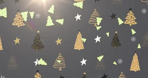 Multiple christmas tree icons falling against christmas tree icons and light Illustrazione stock