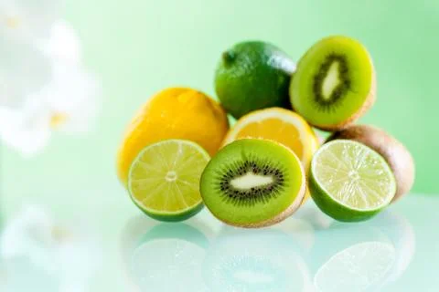 Multiple Citrus fruits on table. Stock Photos