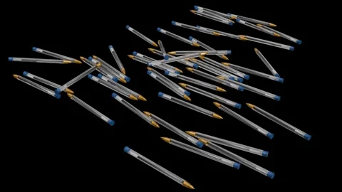 Multiple Clear Ballpoint Pens Falling and Scattering Animation. 4K Video stock 333527116