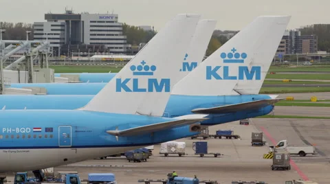 Multiple clips of airplanes parked at the gates at Schiphol airport Stock Footage 45998454