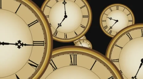 Multiple clocks center on black 4K final Stock Footage 65535284
