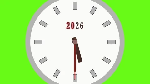 Multiple clocks move forward in time, counting down to 2026 on a green Stock Footage 327257558