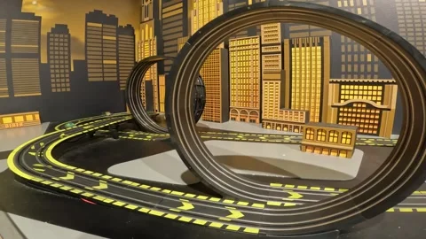 Multiple Close Up Shots Of Scalextric In Gotham City Theme Stock Footage 290988968