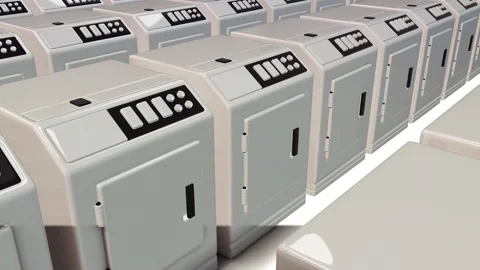 Multiple Clothes drying tumbler dryers isolated in white background 4k Stock Footage 148510072