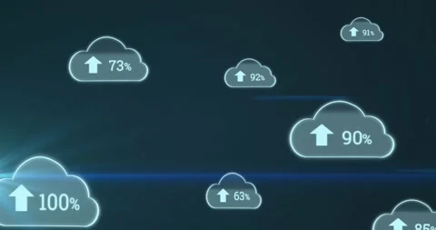 Multiple cloud icons with increasing percentage floating against spot of light Stock Footage 327002527