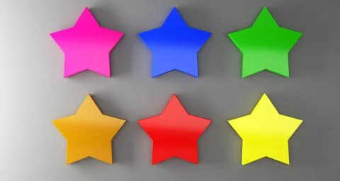 Multiple Colored Empty  Star Shaped Badges On Surface With Soft Shadow. 3D Re イラスト素材
