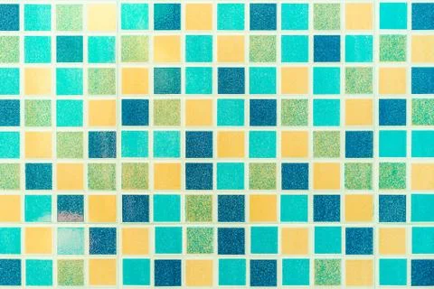 Multiple colored square mosaic tiles texture with white filling decorate the  Stock Photos