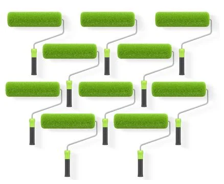 Multiple colorful paint rollers with foam arranged in repeating pattern isola Stock Illustration