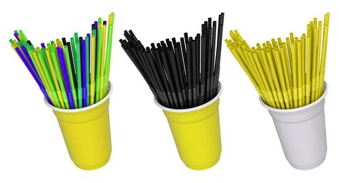 Multiple colorful plastic straws arranged in plastic cups isolated on white Stock Illustration