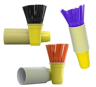 Multiple colorful plastic straws arranged in plastic cups isolated on white b Stock Illustration