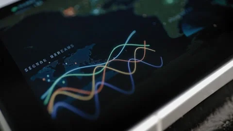 Multiple colorful signal lines form a dynamic stream chart Stock Footage 342486492