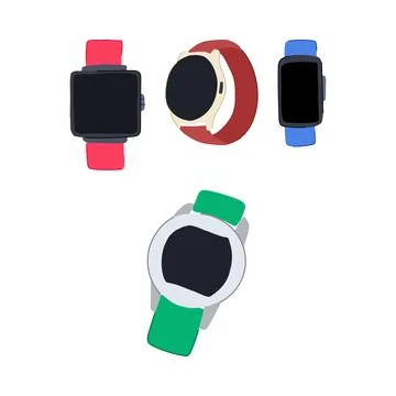 Multiple colorful wearable technology devices tracking health data Stock Illustration