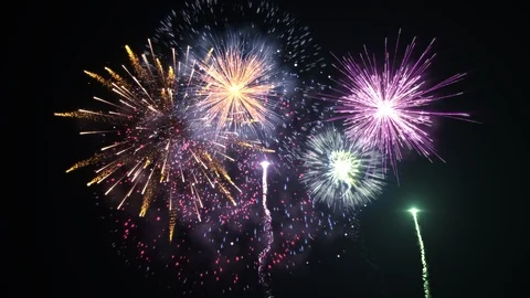 Multiple Colorfull Fireworks in a Clear Dark Background Stock Footage