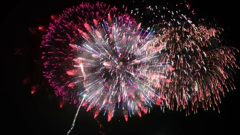 Multiple Colorfull Fireworks in a Clear Dark Background 4k Stock Footage