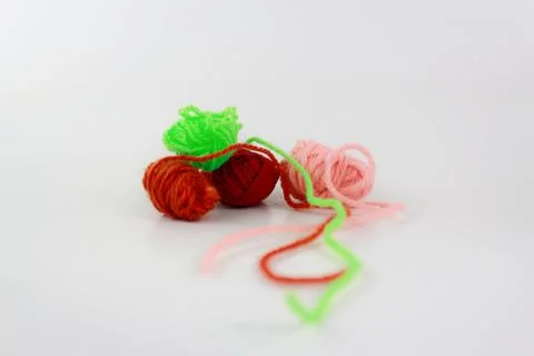 Multiple colors close-up yarn isolated on white background Stock Photos
