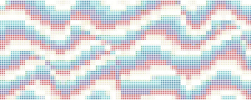 Multiple colors halftone pattern. Red, yellow, blue colors. Abstract mosaic. Stock Illustration