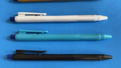 Multiple Colour Ball Pens View From Top Stock Footage 293949681