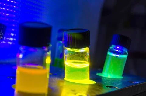 Multiple colourful close up light induced catalyst photochemical reaction in  Stock Photos