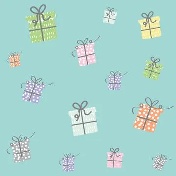 Multiple colourful presents over green background Stock Illustration