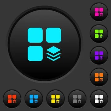 Multiple components dark push buttons with color icons Illustrazione stock