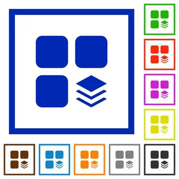 Multiple components flat framed icons Illustrazione stock
