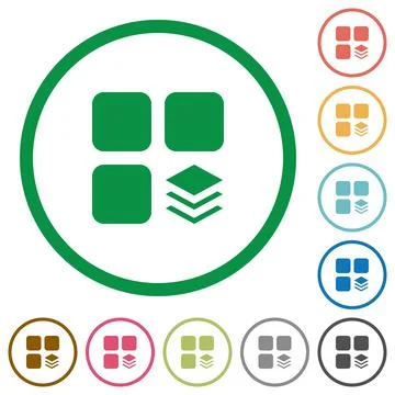 Multiple components flat icons with outlines Illustrazione stock