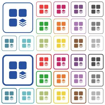 Multiple components outlined flat color icons Illustrazione stock