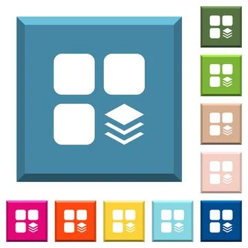 Multiple components white icons on edged square buttons Illustrazione stock