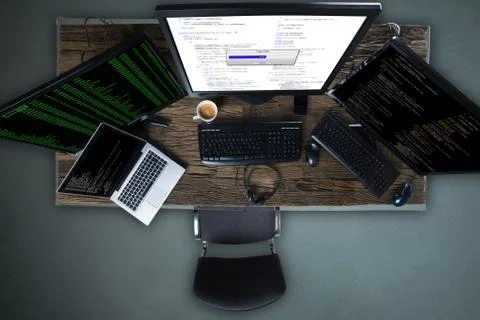 Multiple Computer Screen Showing Progress Bar Of Copying Files Stock Photos
