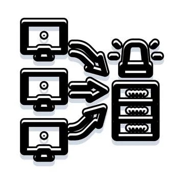 Multiple computers sending large network traffic overloads server Stock Illustration