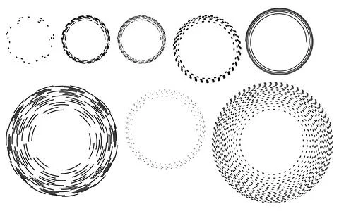 Multiple concentric ring designs, dotted and dashed circle brushes, abstrac.. Stock Illustration