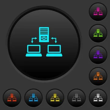 Multiple connections to mail server dark push buttons with color icons Stock Illustration