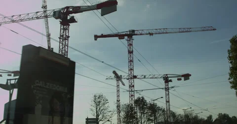 MULTIPLE CONSTRUCTION CRANES Stock Footage 28121869