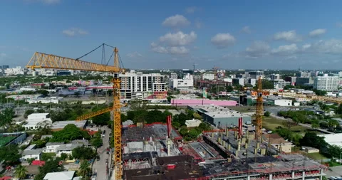 Multiple cranes at new development site in Miami Stock Footage 197050496