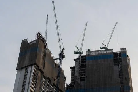 Multiple Cranes Surround Large Bangkok High-Rise Project Stock Photos