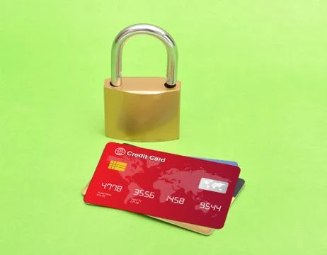 Multiple Credit Cards with Lock concept Image Stock Photos