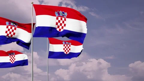 Multiple Croatia flag wave on sky background for commercial, 3d animation Stock Footage 247716576