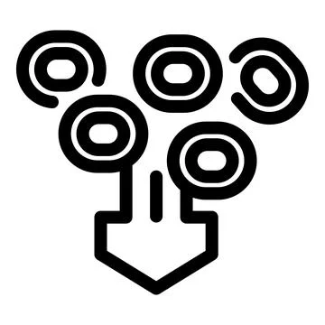 Multiple data streams converging into single output point icon Stock Illustration